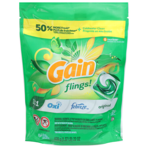 Gain Detergent, Original, 3 in 1, Pacs