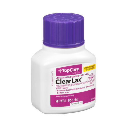 Topcare Clearlax, Polyethylene Glycol 3350 Osmotic Laxative Powder For Solution, Unflavored