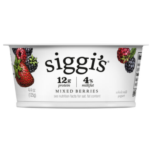 Siggi's Yogurt, Whole-Milk, Icelandic Style Skyr, Strained, Mixed Berries