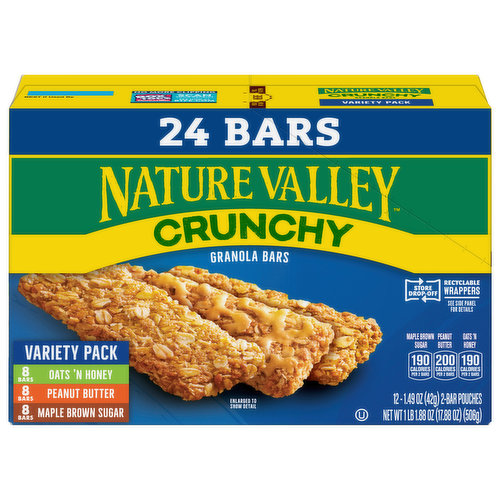 Nature Valley Granola Bars, Oats N Honey/Peanut Butter/Maple Brown Sugar, Crunchy, Variety Pack