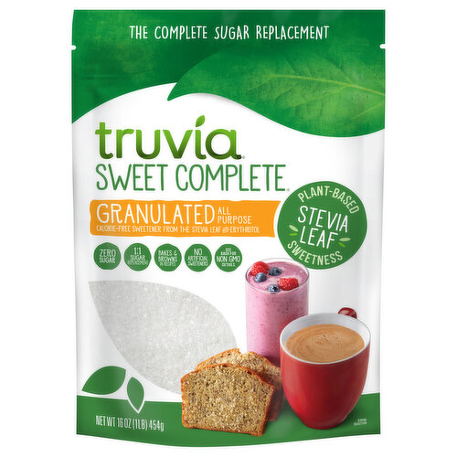 Truvia Sweetener, Stevia Leaf, Granulated, All-Purpose, Plant-Based