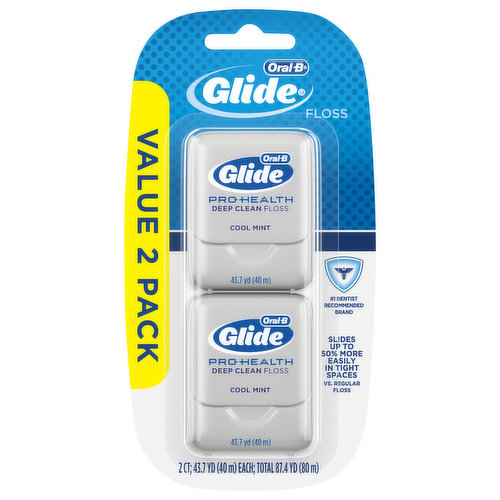 Pro-health. Experience the Glide Difference. Glide Deep Clean delivers deep cleaning power with the extra comfort you'd expect from Glide. Helps prevent gingivitis as part of a complete dental plan. Strong and shred resistant. Provides a cool blast of clean feeling every time you floss. Silky smooth texture slides easily between teeth. Contains a light coating of natural wax of improved grip. Up to 90% more micro textured surface area than Glide Original.