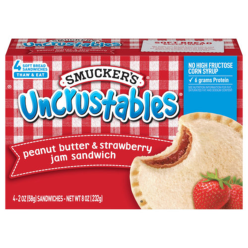 Smucker's Uncrustables Peanut Butter & Strawberry Jam Sandwich, 4-Count