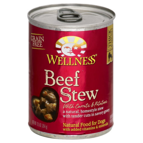 Wellness Food for Dogs, Natural, Grain Free, Beef Stew, with Carrots & Potatoes