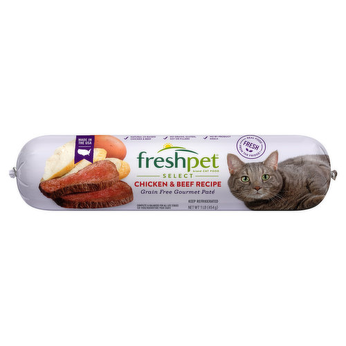 Freshpet Cat Food, Grain Free, Gourmet Pate, Chicken & Beef Recipe