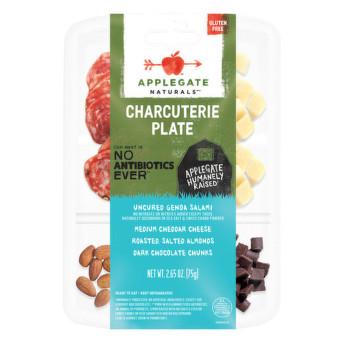 Applegate Naturals Charcuterie Plate Genoa Salami, Cheddar Cheese, Almonds & Dark Chocolate Chunks