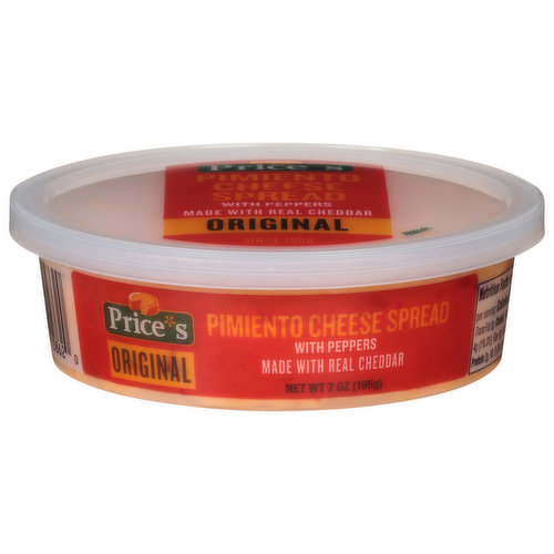 Price*s delivers delicious, quality pimiento cheese spreads. Enjoy our delicious Original recipe - made with real cheese and pimientos for a sweet and tangy flavor. Price*s is the original pimiento cheese developed in 1959, originally created for potluck barbecues and parties when guests were greeted with cold drinks and sandwiches, and hospitality reigned supreme. Available today in Original, Lite, Jalapeno, and Southern Style flavors. Serve it as a part of a snack or a meal, the whole family will surely love it!