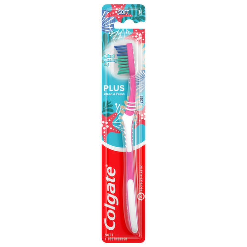 Raised cleaning tip. Clean & fresh.  Super bacterial removal (vs. brushing teeth alone with an ordinary toothbrush). Cleaning tip reaches and cleans back teeth. Tongue cleaner to remove odor causing bacteria. 25% recycled plastic. Working Towards a Zero Waste Future: Save Water. Made in a certified zero waste facility. Learn more at www.colgate.com.