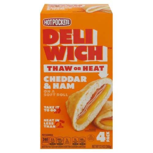 Hot Pockets Sandwiches, Cheddar & Ham, 4 Pack