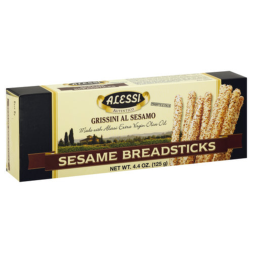 Made with Alessi extra virgin olive oil. The origins of breadsticks date back to 1679 when a baker named Brunero Antonio, from Turin, Italy, was faced with the task of developing a brad suitable for the sick child of a king. Through much trial and error, Mr. Antonio developed crisp and delicate finger of bread that we recognize today as breadsticks. Our imported Alessi Breadsticks are made with the same grissine tornesi (Turin style) recipe of centuries ago. We use only the highest quality ingredients, including our own Alessi Extra Virgin Olive Oil. Enjoy Alessi Breadsticks, either plain, sesame, rosemary or pepato flavored as an anytime snack. Reg. Penna. Dept. Agr. www.alessifoods.com. Product of Italy. Imported by: Vigo Importing Co., Tampa, FL 33614 U.S.A.