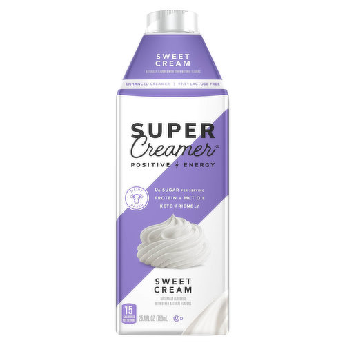 Positive energy. Dairy based. It all started in our little brother's dorm room - When we reimagined creamer and replaced the negatives with positives - like protein, MCT oil, and no-sugar natural sweetener - Super Creamer was born. And with it came an eternal source of Positive Energy. When you reimagine your coffee experience - from Super Creamer to Super Coffee and everything in between - you'll tap into that same source of Super to sustain you all day long. Ready? Let's go. Choose Positive Energy. Jordan, Jake & Jimmy. Sure, you can add this sweet, rich, no-sugar creamer to your coffee. But did you ever think to add coffee to this? No judgment at all. No artificial sweeteners. FSC: Mix - Board.