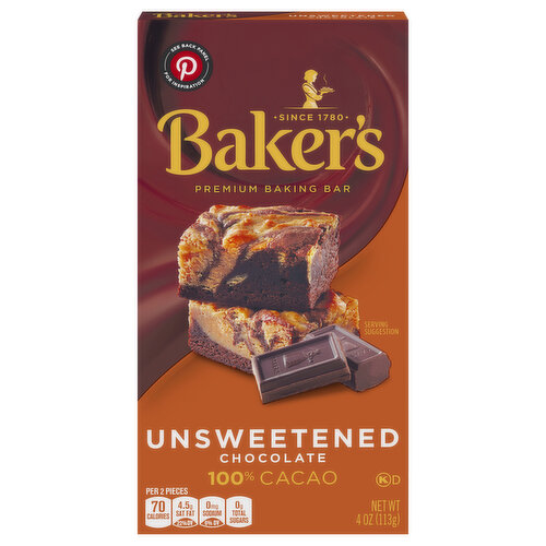 Baker's Baking Bar, Chocolate, Unsweetened, 100% Cacao