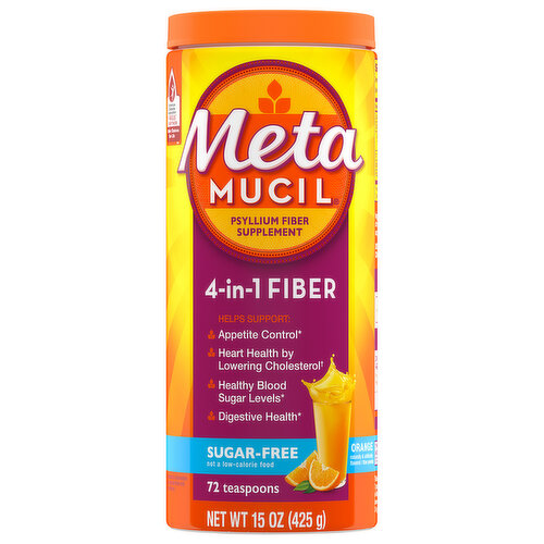 Metamucil Supplement, Psyllium Fiber, Sugar-Free, 4-in-1, Powder, Orange