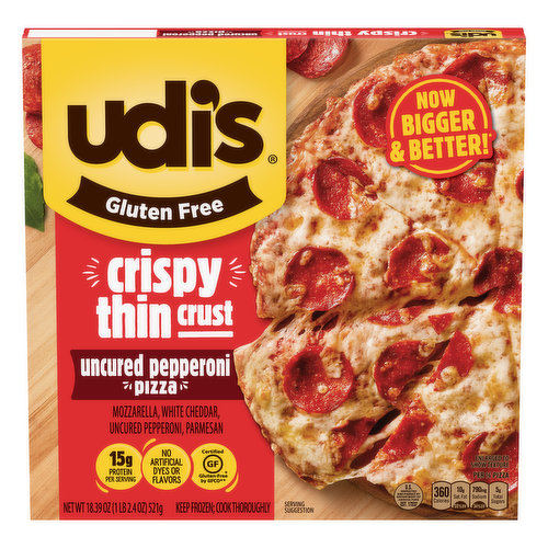 Udi's Pizza, Uncured Pepperoni, Crispy Thin Crust