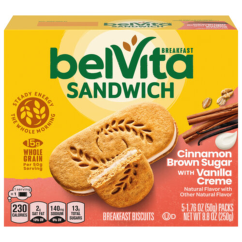 BELVITA belVita Breakfast Sandwich Cinnamon Brown Sugar with Vanilla Creme Breakfast Biscuits, 5 Packs (2 Sandwiches Per Pack)