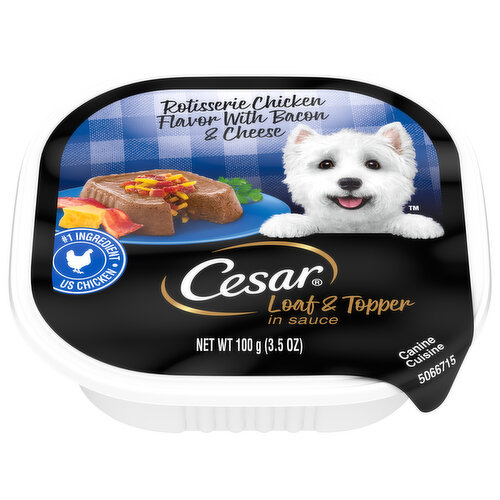 Cesar Canine Cuisine, Rotisserie Chicken Flavor with Bacon & Cheese, Loaf & Topper in Sauce