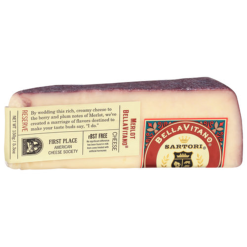 Reserve: By wedding this rich, creamy cheese to the berry and plum notes of Merlot, we've created a marriage of flavors destined to make your taste buds say, I do. rBST Free: No significant difference has been found in milk from cows treated with artificial hormones. The Sartori family is dedicated to making the best cheese in the world. We thank our great dairy-farming families in Wisconsin for sharing their premium milk with our expert cheesemakers since 1939.