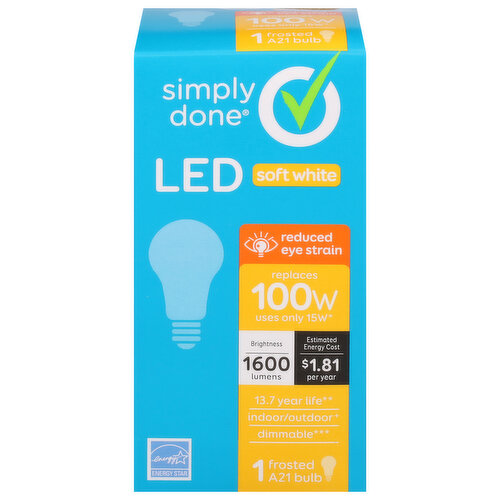 Simply Done Light Bulb, LED, Frosted, Soft White, 15 Watts