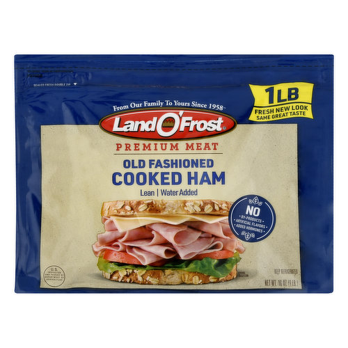 No artificial flavors. Gluten free. From our family to yours since 1958. 1 lb fresh new look. Same great taste. Lean. Water added. No by-products. No added hormones. Our Story: At Land O'Frost, we stay true to the values and dreams of our founder, my grandfather Antoon Van Eekeren, by continually improving our brands and supporting your local community. We are longstanding supporters of 10,000 youth sports teams across America and the Juvenile Diabetes Research Foundation. Family is #1 to us and we consider you - our customer - part of our extended family. - David Van Eekeren, President & CEO. US inspected and passed by Department of Agriculture. LandOFrost.com. Facebook. Twitter. Instagram. Questions or comments? Call 1-800-762-9865 Mon-Fri 8:00 am to 4:30 pm, CST. Sealed fresh double zip. Zip pak double zip stay fresh pouch.