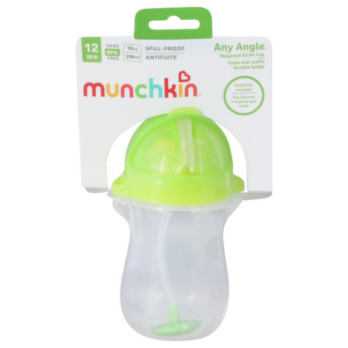 Drink from angle! Weighted straw allows your child to hold the cup at any angle. Features Click-Lock technology for a guaranteed leak-proof seal. Includes brush to easily clean straw. Color and styles may vary slightly.
