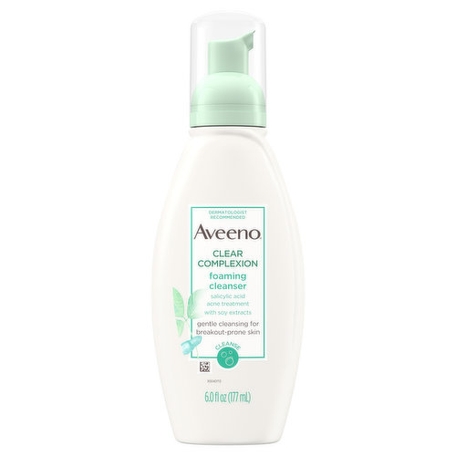 The Aveeno Clear Complexion Foaming Daily Facial Cleanser helps prevent breakouts and visibly improves skin tone and texture. This acne face wash washes away dirt, oil, and bacteria to improve the look of dull skin and leave skin feeling soft, smooth and even-looking. Ideal for breakout-prone skin, it contains 0.5% salicylic acid acne medication, which treats and clears up blemishes, revealing healthy-looking skin. The mild formula with soy extracts is free of sulfates, oils, soaps, parabens and dyes. The face wash has been formulated to remove pore-clogging impurities and is hypoallergenic, non-comedogenic, and gentle enough for everyday use. Aveeno Positively Radiant with soy extract, gently improves skin tone and texture revealing brighter, more radiant skin. Aveeno has been dermatologist recommended for over 70 years.