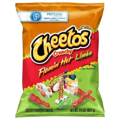 Cheetos Cheese Flavored Snacks, Flamin' Hot Limon Flavored, Crunchy