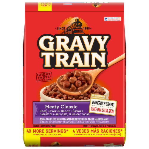 Gravy Train Dog Food, Beef, Liver & Bacon Flavors, Meaty Classic