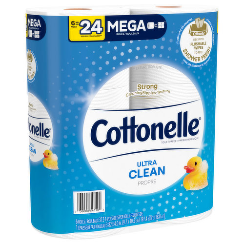 Cottonelle Ultra ComfortCare Toilet Paper, 6 Mega Rolls, Soft Bath Tissue  (6 Mega Rolls = 24 Regular Rolls)