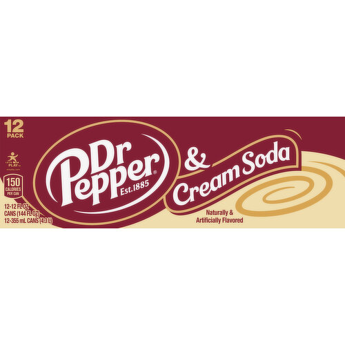 Dr Pepper Soda, Cream, 12 Pack