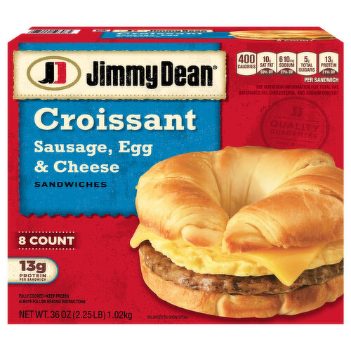 Jimmy Dean Jimmy Dean Croissant Breakfast Sandwiches with Sausage, Egg, and Cheese, Frozen, 8 Count