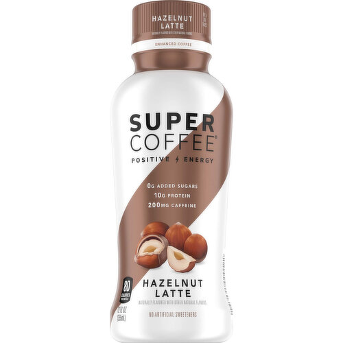 Super Coffee Coffee, Enhanced, Hazelnut Latte, Positive Energy