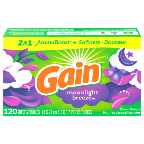 Gain Dryer Sheets, Moonlight Breeze, 2 in 1