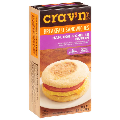 Crav'n Flavor Breakfast Sandwiches, Muffin, Ham, Egg & Cheese