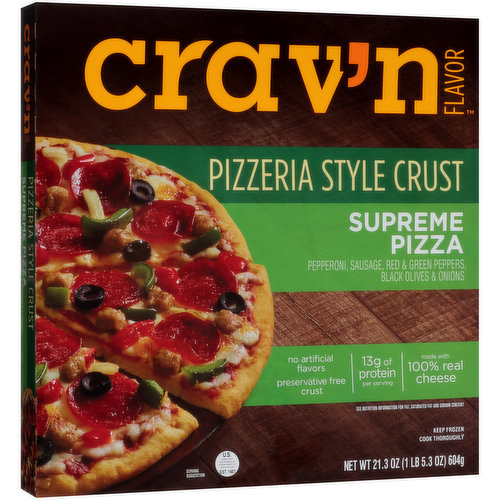 Crav'n Flavor Supreme Pepperoni, Sausage, Red & Green Peppers, Black Olives & Onions Pizzeria Style Crust Pizza