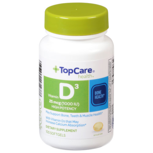 TopCare Vitamin D3, 25 mcg, High Potency, Softgels