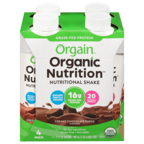 Orgain Clean Protein Protein Shake, Creamy Chocolate Fudge Flavor, 4 Pack - 4 pack, 11 fl oz cartons