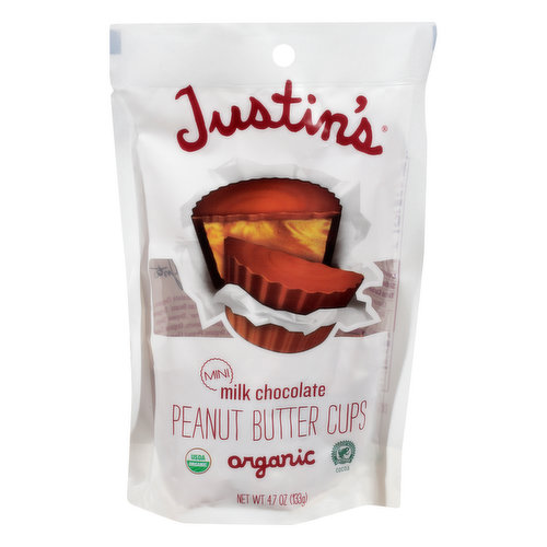 Justins Peanut Butter Cups, Organic, Milk Chocolate, Mini