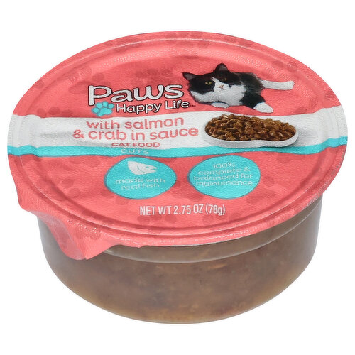 Paws Happy Life Cat Food, with Salmon & Crab in Sauce, Cuts