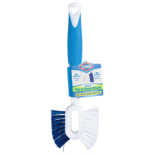 Clorox 2-In-1 Double-Sided Tile and Grout Bathroom Cleaning Brush,  Blue/White 