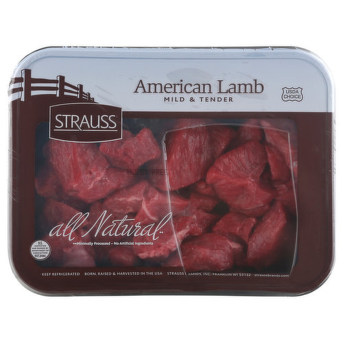 Strauss American Lamb, Boneless, Cured, Mild & Tender, Stew Meat