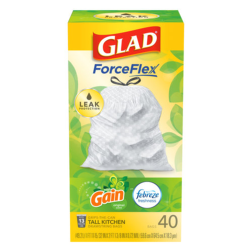 Glad Kitchen Bags, Tall, Drawstring, Gain Original Scent, 13 Gallon