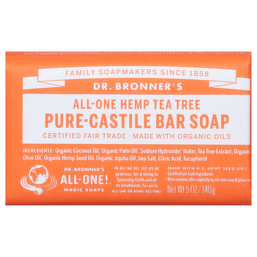 Dr. Bronner's Bar Soap, Pure-Castile, All-One Hemp Tea Tree