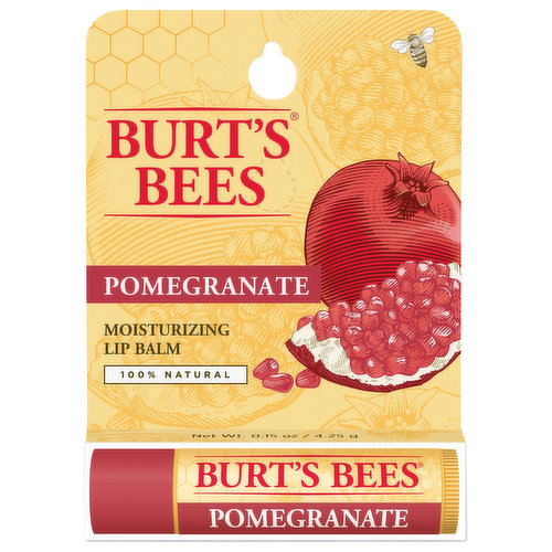 Burt’s Bees® Moisturizing Lip Balms nourish and make your lips feel luxurious. Infused with powerful fruit extracts and Beeswax to richly moisturize and soften lips, the nourishing oils and butters will make your lips juicy, happy and healthy. With a matte finish and moisturizing balm texture, this tint free tube of soothing lip balm glides on smoothly to nourish dry lips while keeping them revitalized and hydrated. Conveniently tuck a tube into a pocket or purse, so that you can keep natural, nurturing lip care handy. This 100% natural beauty product is free of parabens, phthalates, petrolatum and SLS and will beautify and revitalize your lips. Use these natural Burt’s Bees Moisturizing Lip Balms to make lips feel their best.