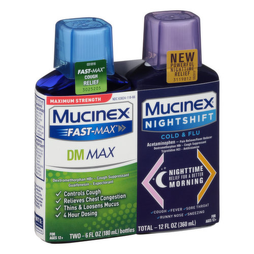 Mucinex DM Max/Cold & Flu, Maximum Strength, Fast-Max/Night Shift