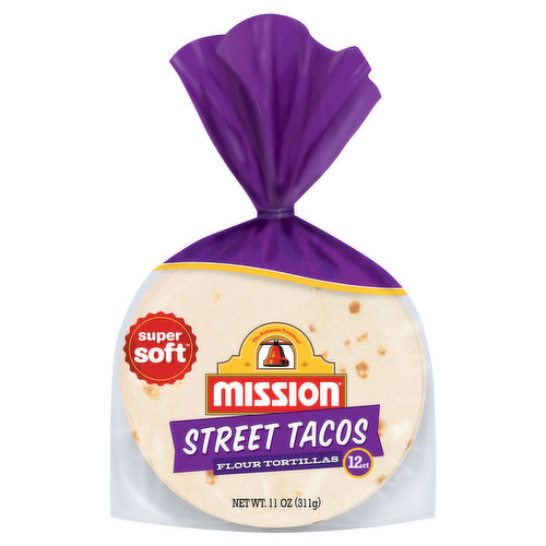 The authentic tradition. Authentic street tacos are now available in your kitchen! Try Mission street tacos flour tortillas to get your fiesta started. Perfect for taco sliders, mini taco cups, or any other fun and delicious meal or snack. Mission street tacos flour tortillas pack a freshly baked taste and a bold attitude perfect for any Mexican meal!. Zero trans fat. zero cholesterol. For great recipe ideas, questions & comments, visit: missionfoods.com on social media too! Facebook. Instagram. Twitter. (Hashtag)MissionFoodsUS. Questions or comments? missionfoods.com 1-800-600-8226 weekdays 9:AM to 5:00PM central time.