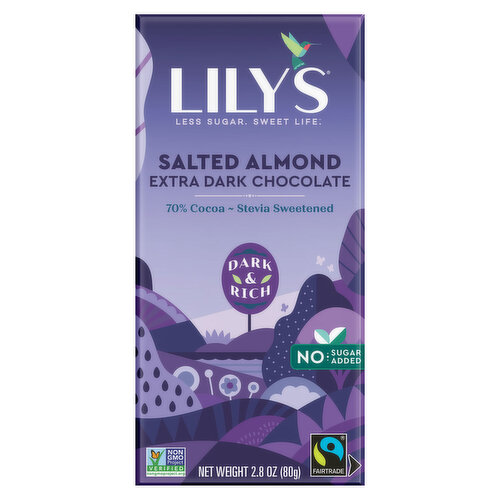 Lily's Chocolate, Extra Dark, Salted Almond, 70% Cocoa