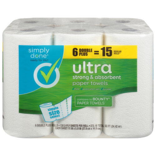 Simply Done Paper Towels, Ultra, Strong & Absorbent, Simple Size Select, 2-Ply