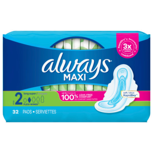 Always Pads, Flexi-Wings, Long Super, Size 2