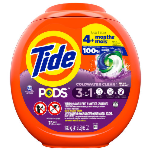 Tide Detergent, Spring Meadow, Coldwater Clean, 3 in 1, Capsules