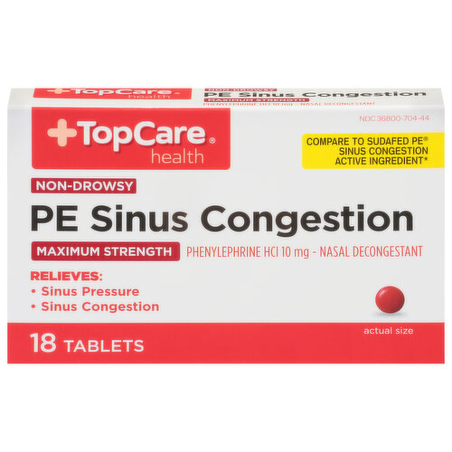 TopCare PE Sinus Congestion, Maximum Strength, 10 mg, Tablets, Non-Drowsy